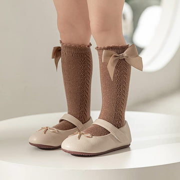Qandsweet Baby Girl Knee-High Socks Toddlers Bow Stockings Newborn Infant Sock (1-3 Years, White,Black,Grey,Khaki,Brown)
