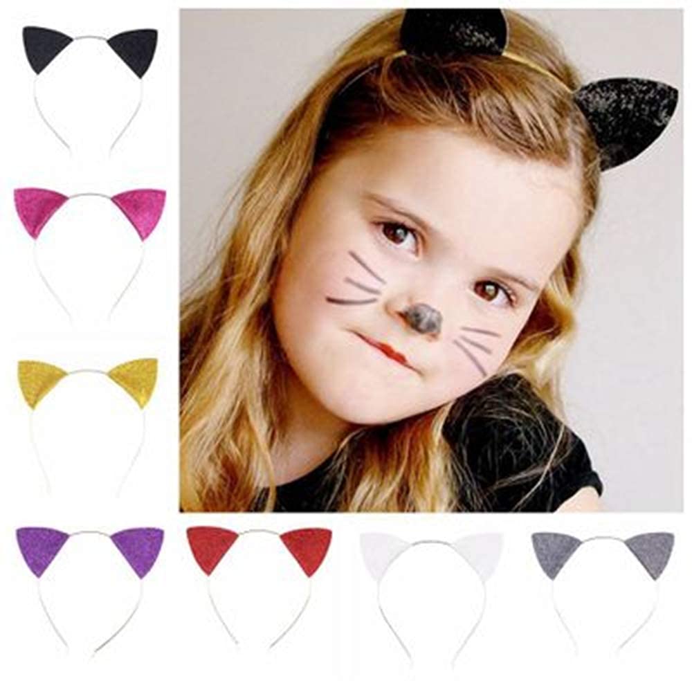 Zoonai Girls Glitter Cat Ears Headband Cute Hair Band Halloween Christmas Cosplay Party Costume