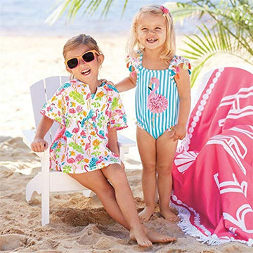 Kids Toddler Baby Girl One Piece Swimsuit Beach Wear Striped Flamingo Tassels Swimwear Bathing Suits 6-12 Months