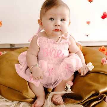 Titkkop Baby Girl 1St Birthday Clothes One Year Old Tulle Romper Sleeveless Bodysuit Cake Smash Outfits(Pink7,12-18M)