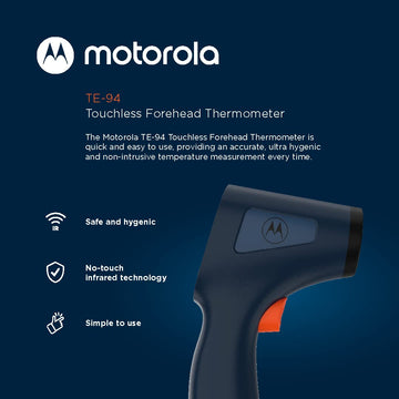 Motorola Te-94 Infrared Touchless Forehead Thermometer For Adults And Kids - Backlit Display, Memory Function, High Temp Alert -