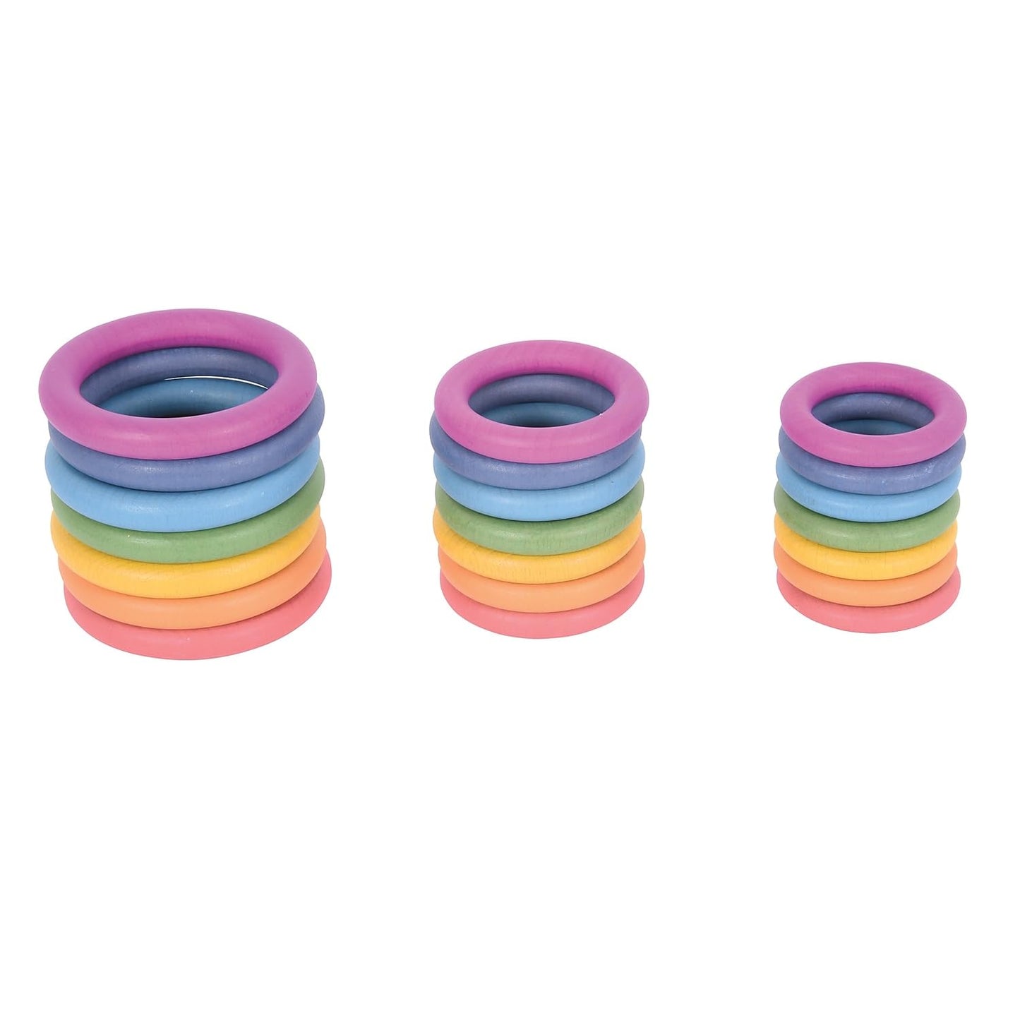 TickiT-73977 Rainbow Wooden Rings - Set of 21 - 3 Sizes - Counting and Sorting Rings - Loose Parts Wooden Toy for Babies and Tod
