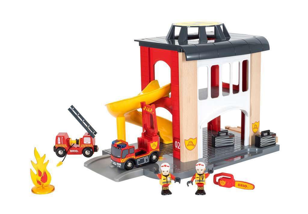 BRIO 33833 World Central Fire Station - Interactive Toy Set with Fire Truck and Accessories | Light and Sound Features | Compati