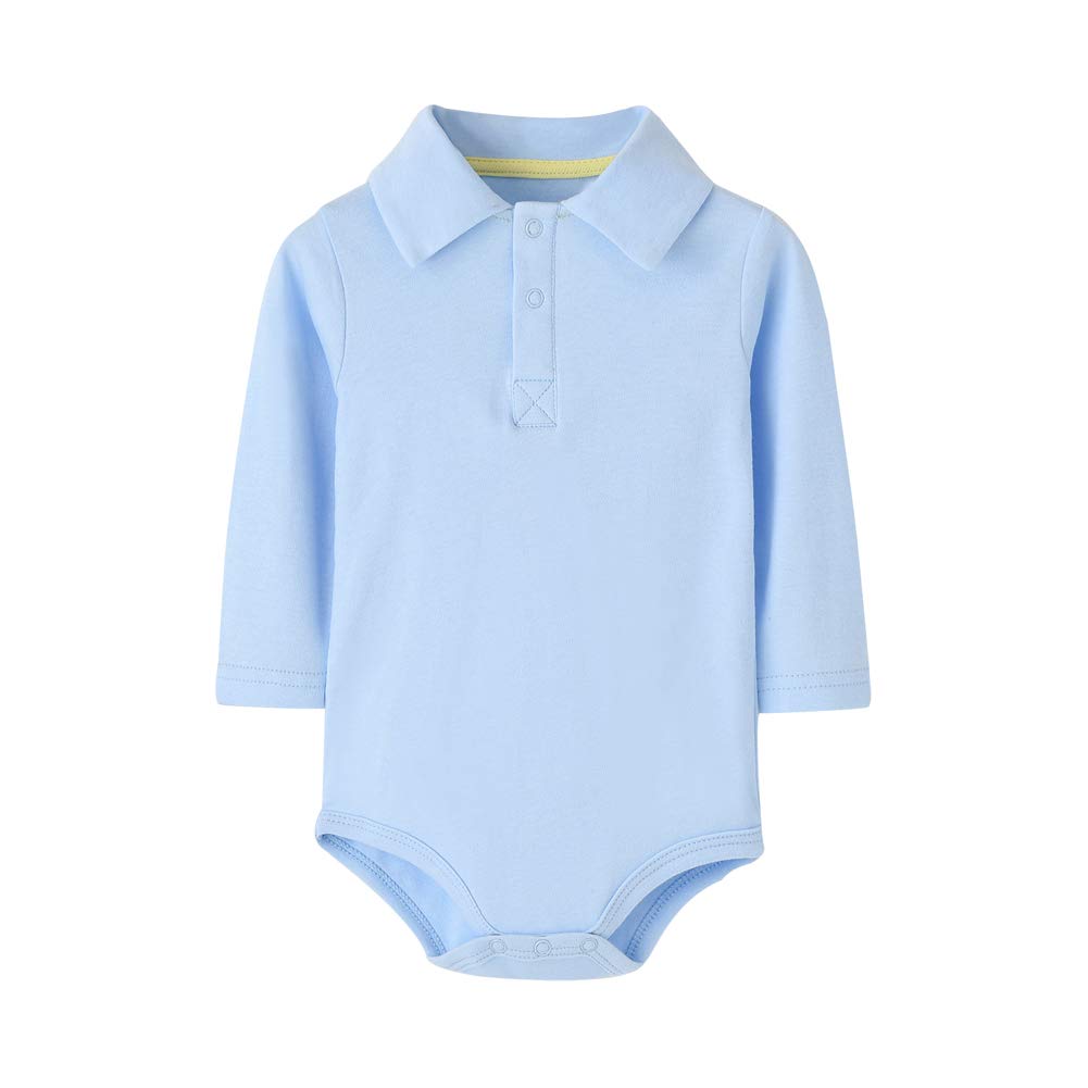 Teach Leanbh Infant Baby Polo Bodysuit Cotton Long Sleeve Pure Color Shirt 3-24 Months (24 Months, Baby Blue)