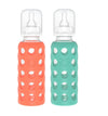 Lifefactory Glass Baby Bottles With Silicone Protection - 2-Pack, 9 Oz Bottles, Papaya & Kale