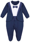 Lilax Baby Boy Gentleman Tuxedo Footie Christmas Holiday Outfit With Bow Tie 9M Navy
