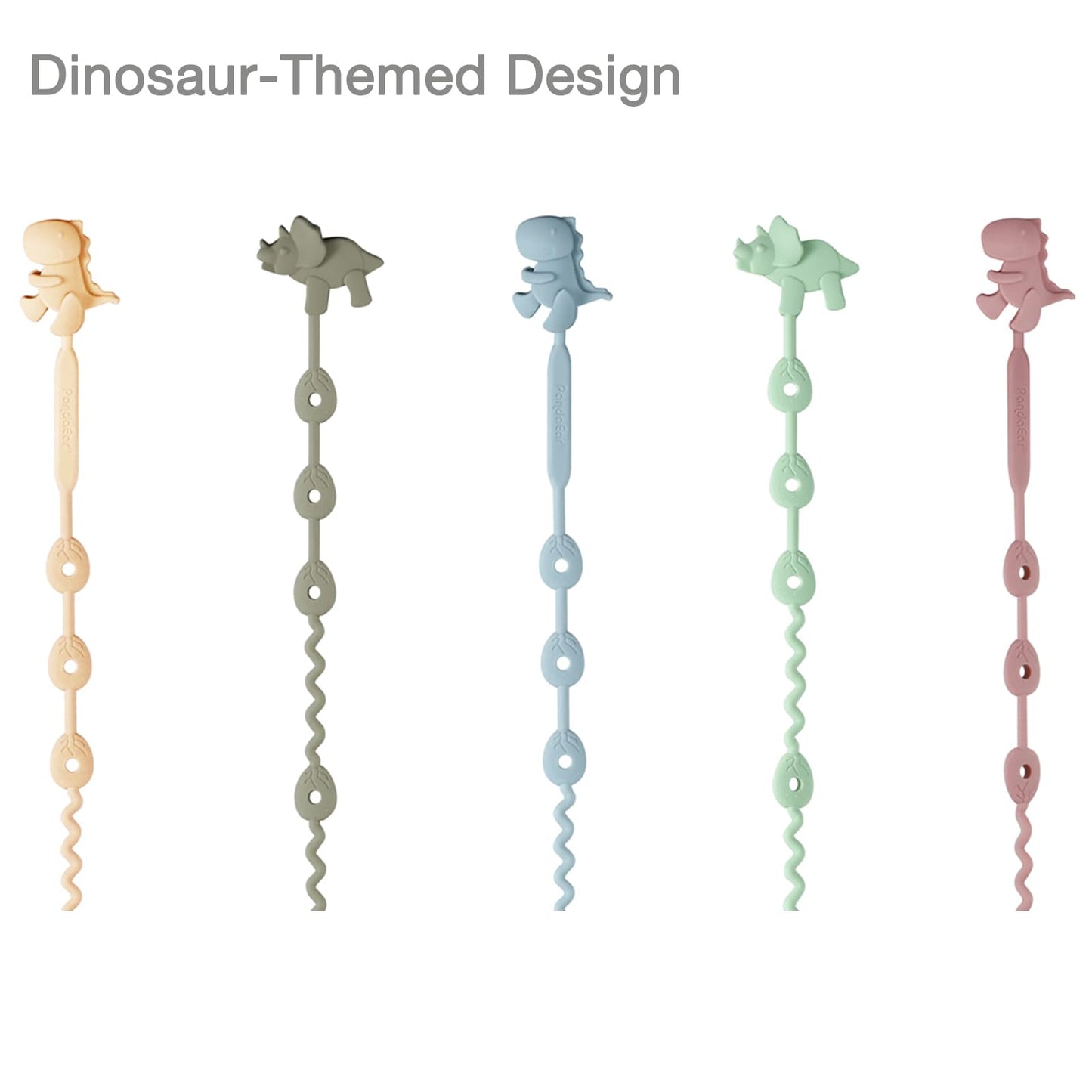 Pandaear Baby Toy Straps - 5 Pack Dinosaur Silicone Pacifier Teether Harness Straps - Adjustable Baby Toy Holder For Bottles, St