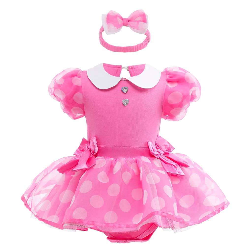 Dressy Daisy Infant Baby Girls Polka Dots Romper Costume Onesie Dress Bodysuit with Headband Halloween Birthday Fancy Party Size