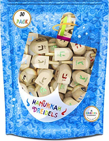 The Dreidel Company Wooden Hanukkah Draydel With English Transliteration And Instruction Cards (30-Pack)