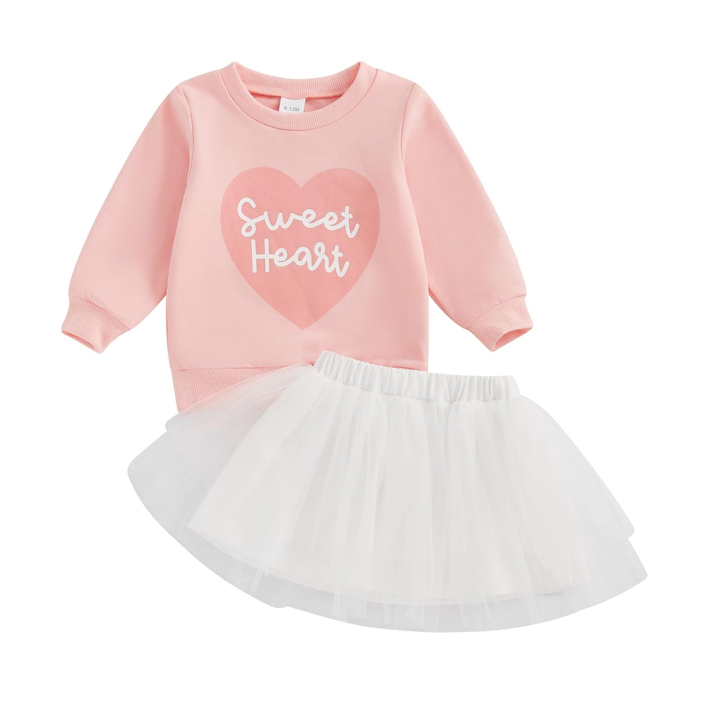 YOKJZJD Toddler Baby Girl Valentines Day Outfit Letter Sweatshirt Long Sleeve T-Shirt Tops Tulle Tutu Skirt Set Fall Clothes (Pi
