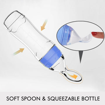 Matyz Silicone Baby Food Dispensing Spoon (Blue, 4Oz / 120Ml) Squeeze Feeder With Spoon - Spoon Bottle For Baby - Baby Spoon Fee