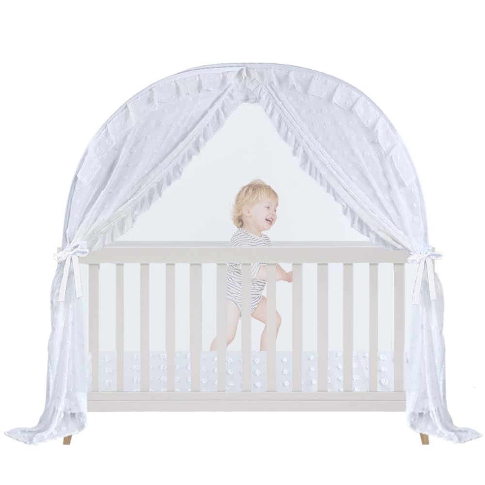 Wonder Space Elegant Baby Crib Net Tent - Minimalist Lace Design - Durable & Breathable Mesh To Keep Baby In & Stop Baby From Cl
