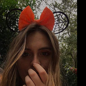 Clgift Rainbow Sparkle Sequin Mouse Ears: Classic Red Minnie, Orange Mickey For Halloween (Orange Black Web)