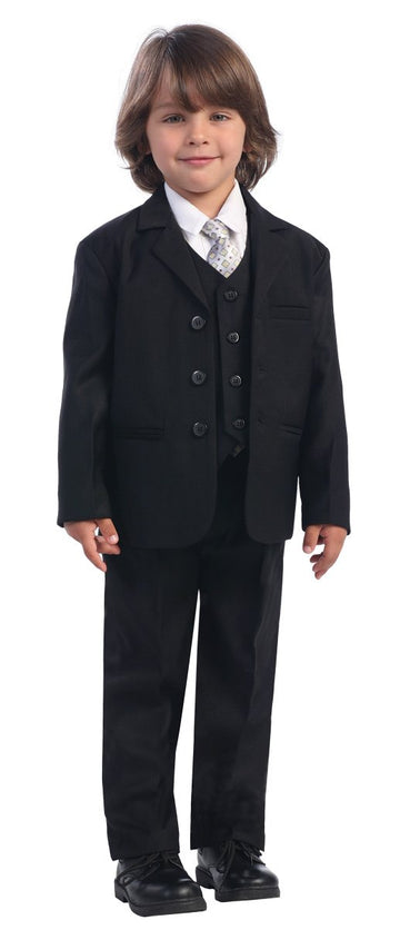 5 Piece Black Suit With Shirt, Vest, And Tie - Size 5