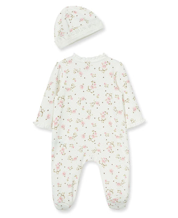 Little Me Baby Clothes & Outfits - Girls One Piece Hat & Footed Sleeper Pajamas - 6 Months, Ivory Rose