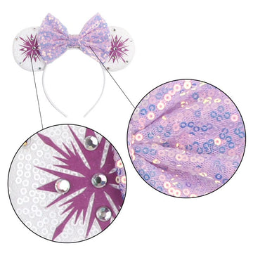 Foeran Mouse Ears Headbands Shiny Bows Mouse Ears Glitter Party Princess Decoration Cosplay Costume For Girls Women (Frozen Purp