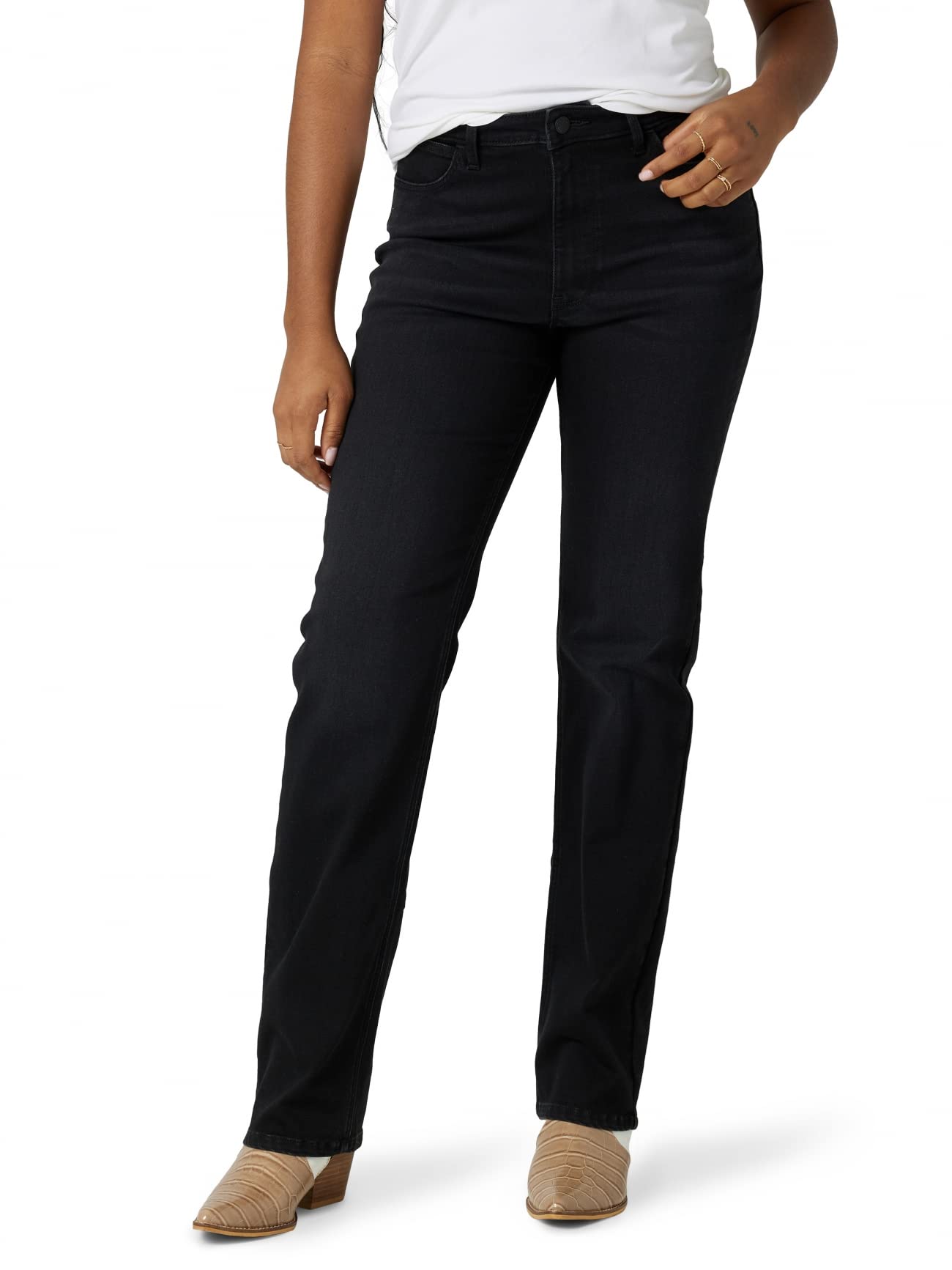 Wrangler Womens High Rise True Straight Fit Jeans, Midnight Black, 6 30 Us