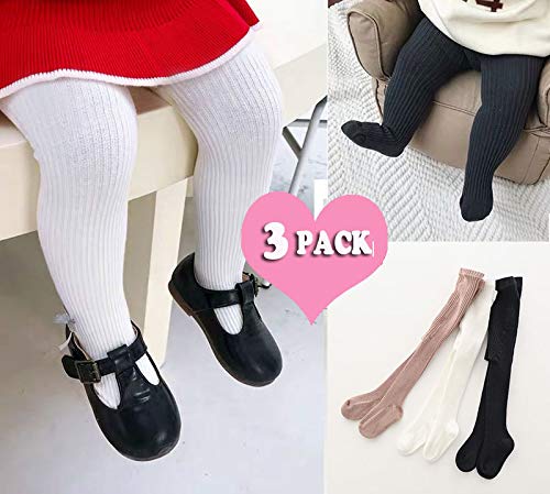 Cecorc Baby Leggings, Tights For Little Girls, Toddler, Infant, 24-36 Months,(2-3 Years, 3 Pack (Black+White+Lightpink))