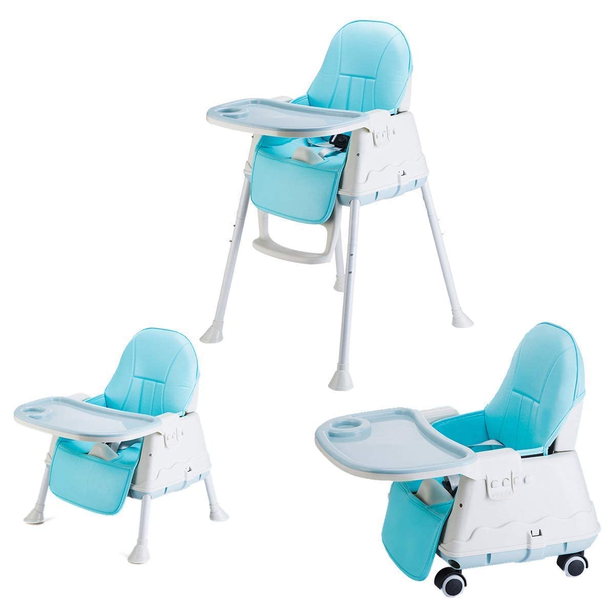 Syga High Chair For Baby Kidssafety Toddler Feeding Booster Seat Dining Table Chair With Wheel And Cushion (Blue - Diy)