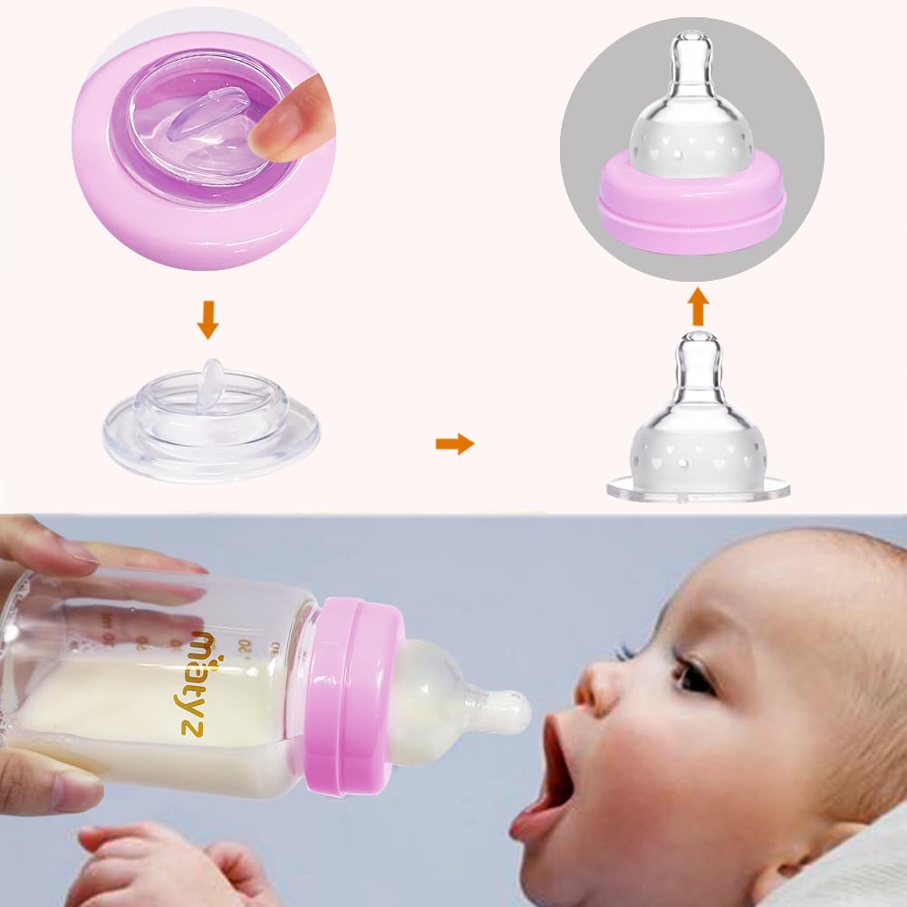 Matyz 4-Pack Breast Milk Collection And Storage Bottles (Pink, 6 Oz Each) - No Bpa Glass Breastmilk Storage Bottles With Lids -