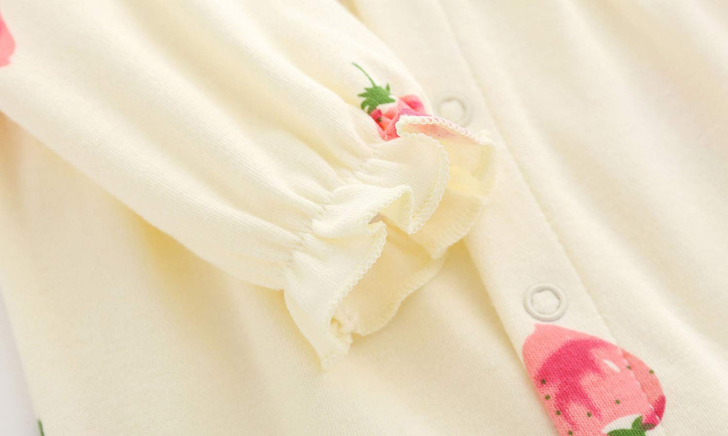 Baby Blank Long Sleeve Cute Romper Cartoon Cotton Play Outfits For 9-12 Month Baby Girls Strawberry