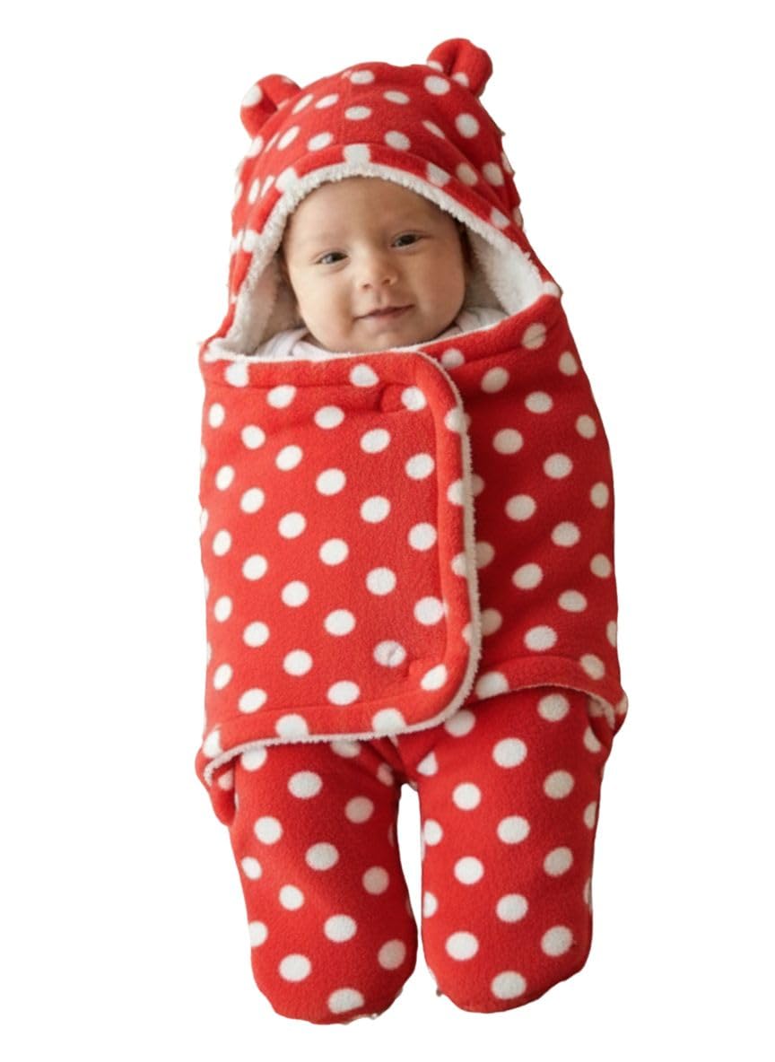 NAMAN Newborn Plush Swaddle, Hodded Blanket, Sleeping Bag, Warm and Soft Swaddle Wrap for Baby boy and Baby GirlRed_Circle