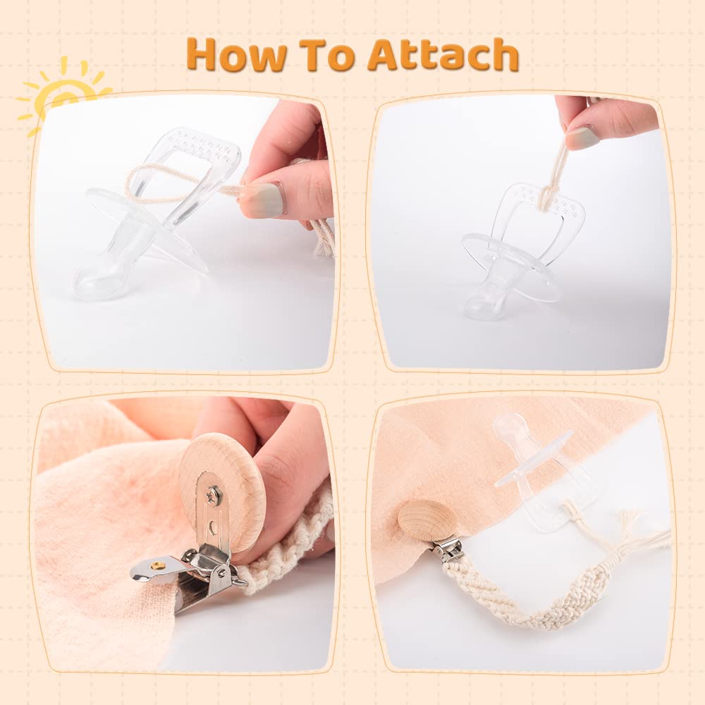 Symbolife Boho Pacifier Clip For Boys Girls Pacifier Holder Leash Wooden Clips Handmade Braided Cotton Unisex Baby Shower Birthd