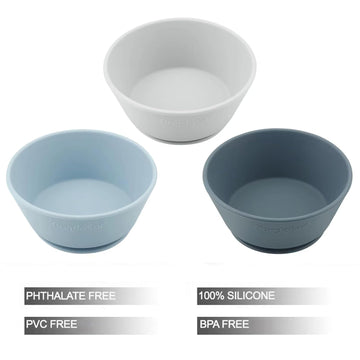 Pandaear 3 Pack Baby Suction Bowls|Silicone Food Bowls First Stage Feeding For Baby Toddler Infant Kids| Food Grade Soft Safe Bp