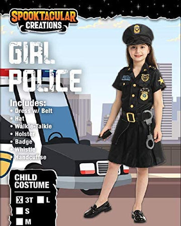 Spooktacular Creations Police Officer Girl Cop Costume Outfit Set For Halloween Dress Up Party, Role-Playing, Carnival Cosplay,