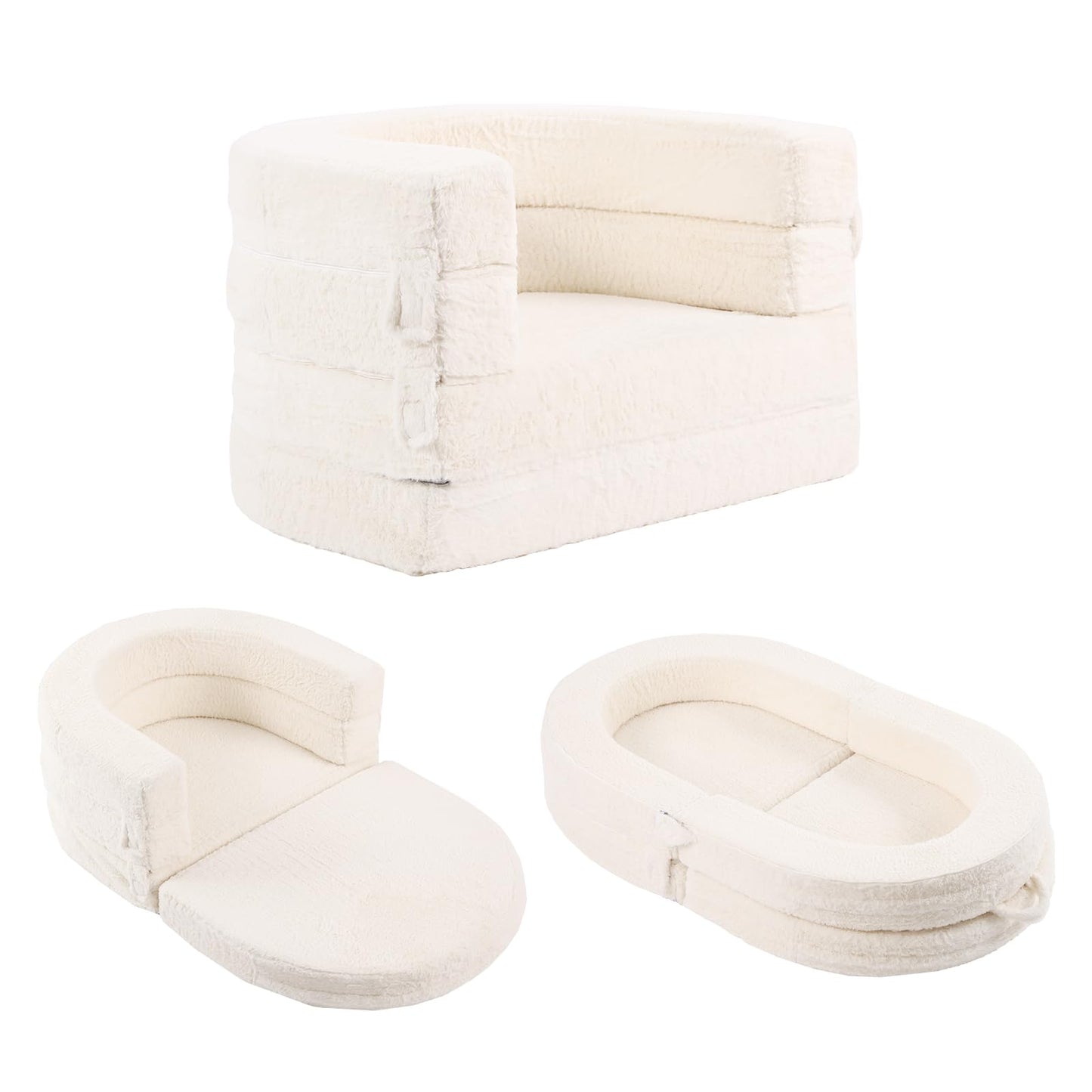 Tiita 3-in-1 Kids Sofa Bed, Comfy Couch Plush Toddler Chair Bed, Convertible Toddler Travel Beds, Folding Kids Couch with Washab
