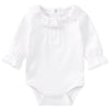 Pureborn Baby Girls Organic Cotton Bodysuit Infant Girl Ruffled Collar Long Sleeve White Spring Fall 12-18 Months