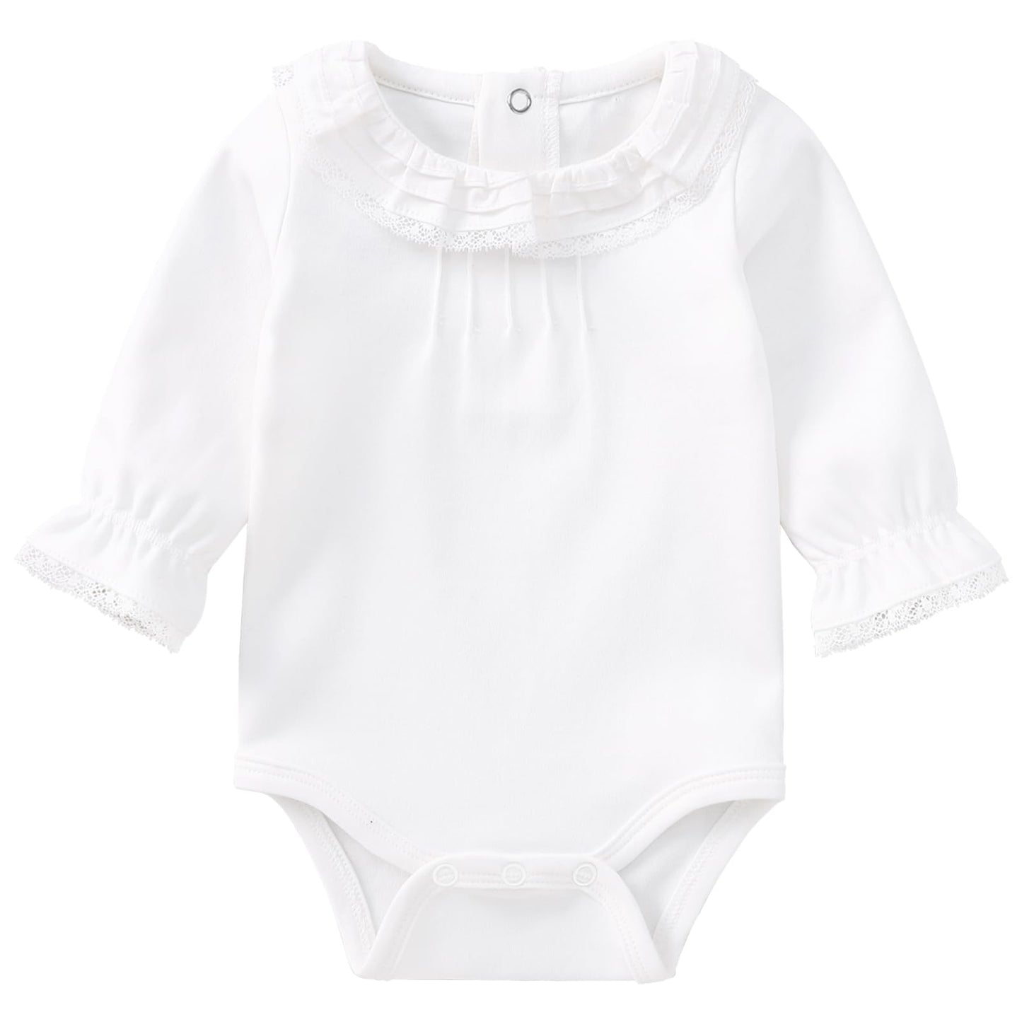 Pureborn Baby Girls Organic Cotton Bodysuit Infant Girl Ruffled Collar Long Sleeve White Spring Fall 12-18 Months