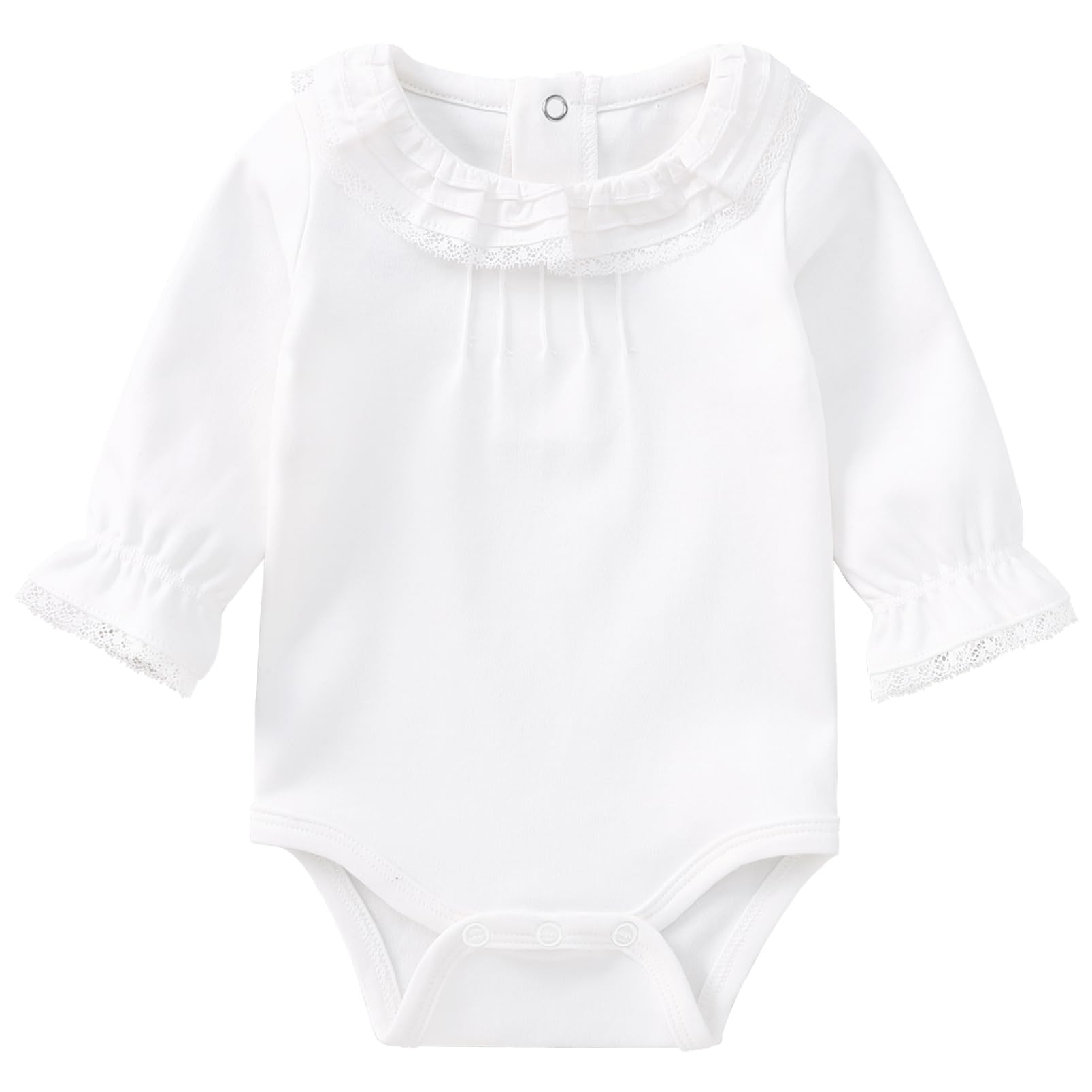 Pureborn Baby Girls Organic Cotton Bodysuit Infant Girl Ruffled Collar Long Sleeve White Spring Fall 12-18 Months
