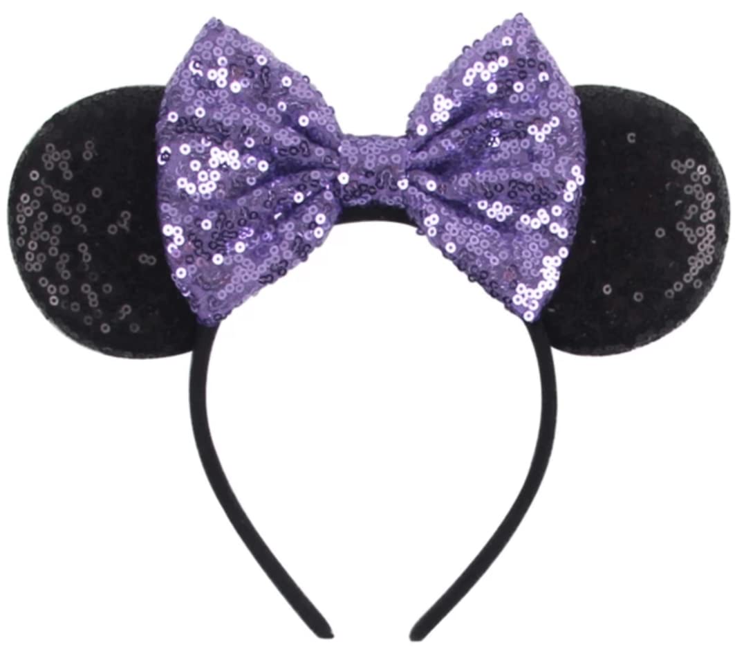 Clgift Purple Mickey Ears: Flexible Headband, 5 Inches Bow Size, Sparkly Minnie Style, For Disneyland Trips, Halloween, Christma