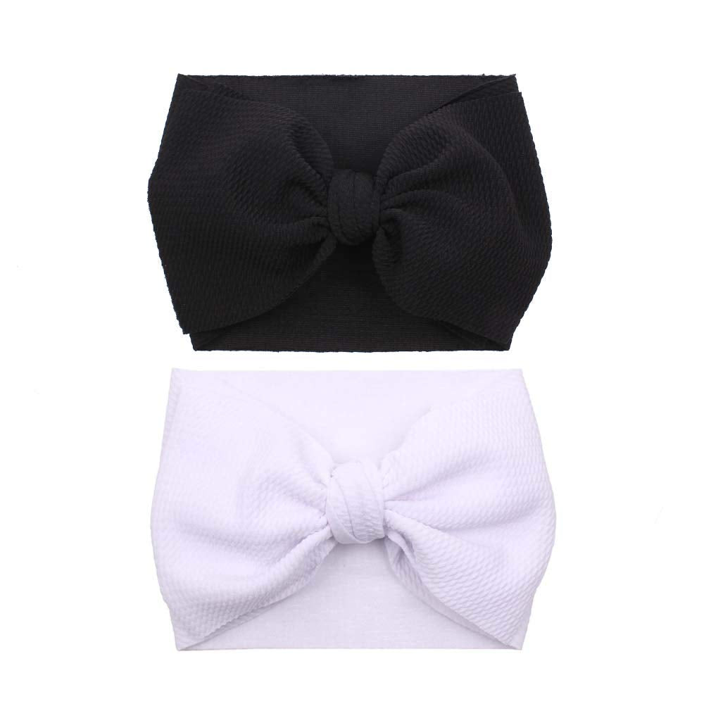 Yanjie Baby 7Inch Large Bows Headwrap Stretch Print Textured Fabric Top Knot Turban Headband Hair Accessories For Baby Girls 2Pc