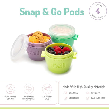 Melii Snap & Go Baby Food Storage Containers With Lids, Snack Containers, Freezer Safe, 4 Oz - 4 Pack, Earth Tones