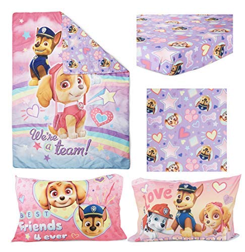 Paw Patrol Skye We'Re A Team 4 Piece Toddler Bedding Set - Includes Comforter, Sheet Set - Fitted + Top Sheet + Reversible Pillo