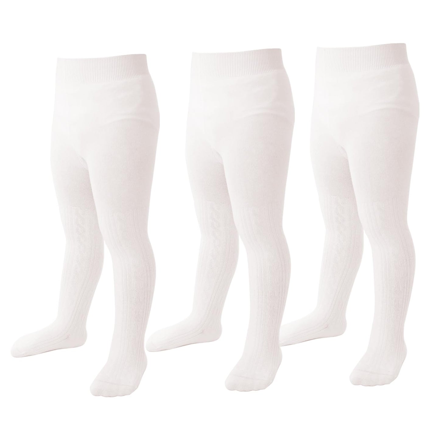 Marchare Baby Girls Tights Thick Solid Cable Knit Leggings Winter Warm Stockings For Toddler Girls 6-12 Months White 3 Pack