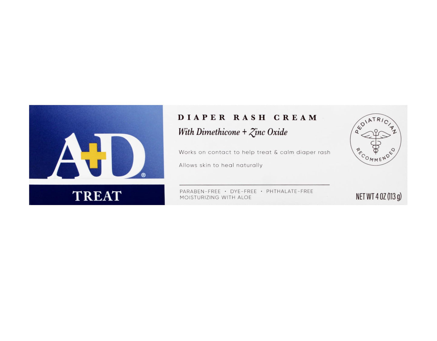 A+D Zinc Oxide Diaper Rash Treatment Cream, Dimenthicone 1%, Zinc Oxide 10%, Easy Spreading Baby Skin Care, 4 Ounce Tube (Pack O