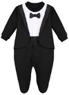 Lilax Baby Boy Gentleman Tuxedo Footie Christmas Holiday Outfit With Bow Tie (6 Months, Black)