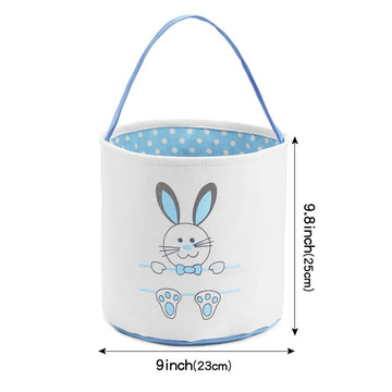 Waarms 2 Pack Easter Bunny Basket Bags For Kids, Canvas Cotton Personalized Egg Basket Hunt Bags Cute Rabbit Print Buckets For E