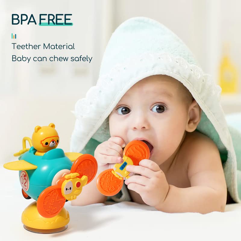3 In 1 High Chair Toys With Suction Cups Spinner Baby Toys For Babies 6-12 Months,Infant Teething Tray Rattle Bath Toys For Babi