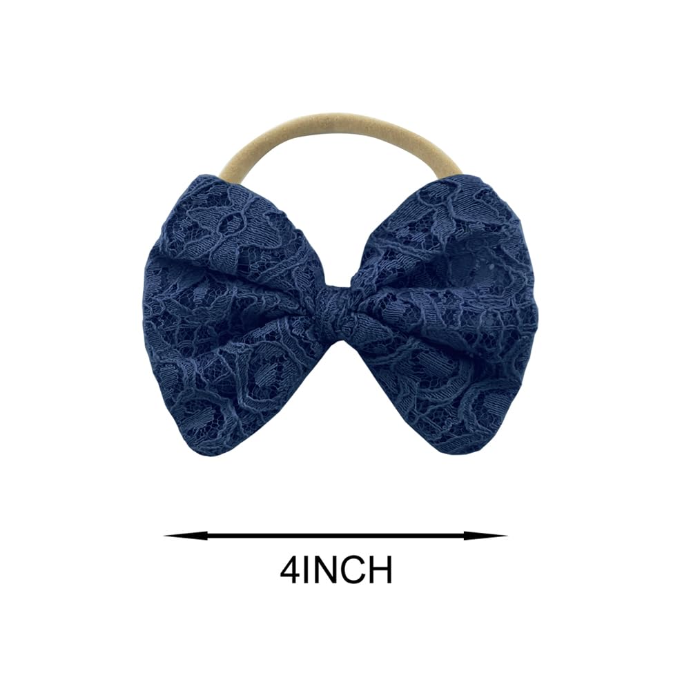 Bgfks Baby Girl Tutu Dress Elegant Lace Pom Pom Flutter Sleeve With Flower Headband Set(Navy,6 Months)