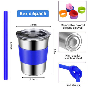 Shineme Toddler Cups With Straws Spill Proof 6Pack, 8Oz Small Stainless Steel No Spill Sippy Cup, Unbreakable Kids Cups With Lid