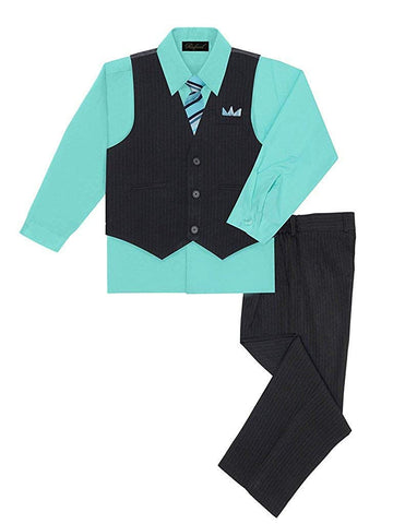 Igirldress Baby Boys' And Special Occasion Pinstripe Vest Set Black/Hawaiian Blue 3-6Mos