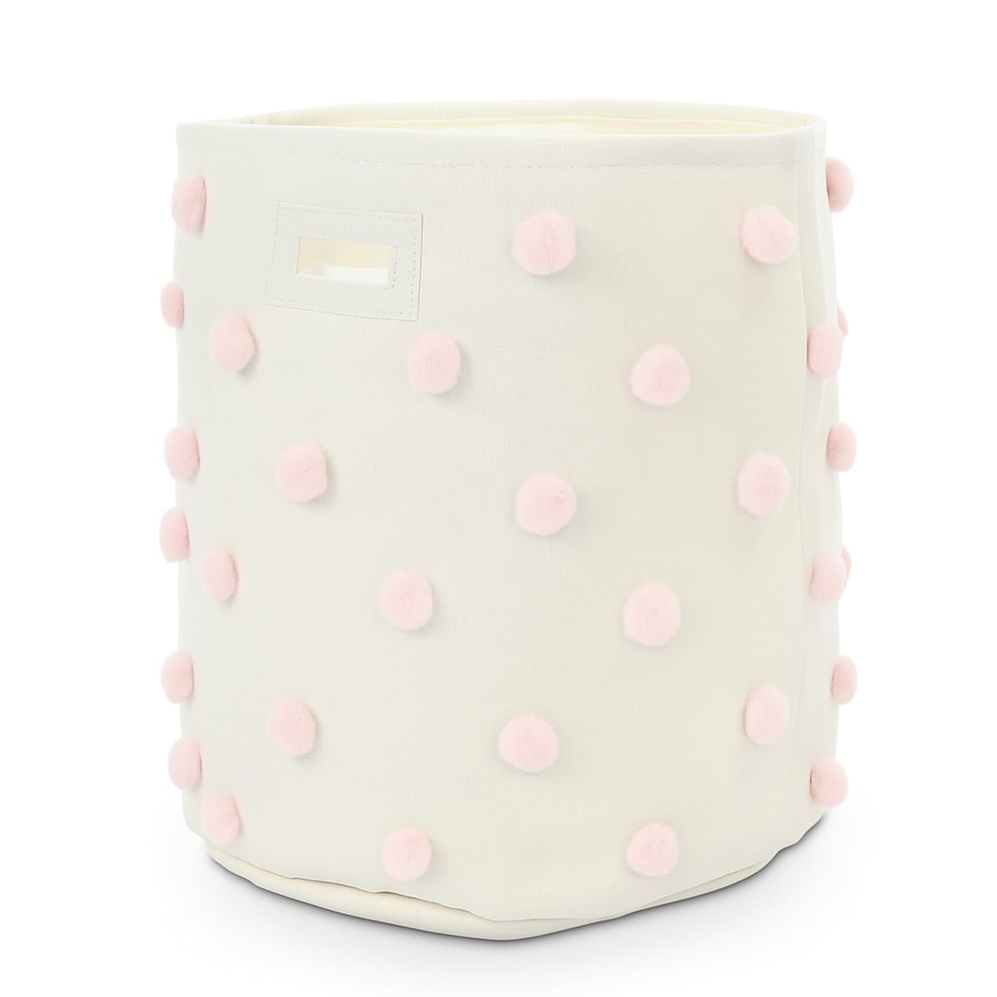 Sunnymove 17.5 D x 20.8 H Pink Pom Pom Basket Bin Blush Large Cotton Canvas Laundry Hamper Baby Girl Laundry Basket Storage, Bab