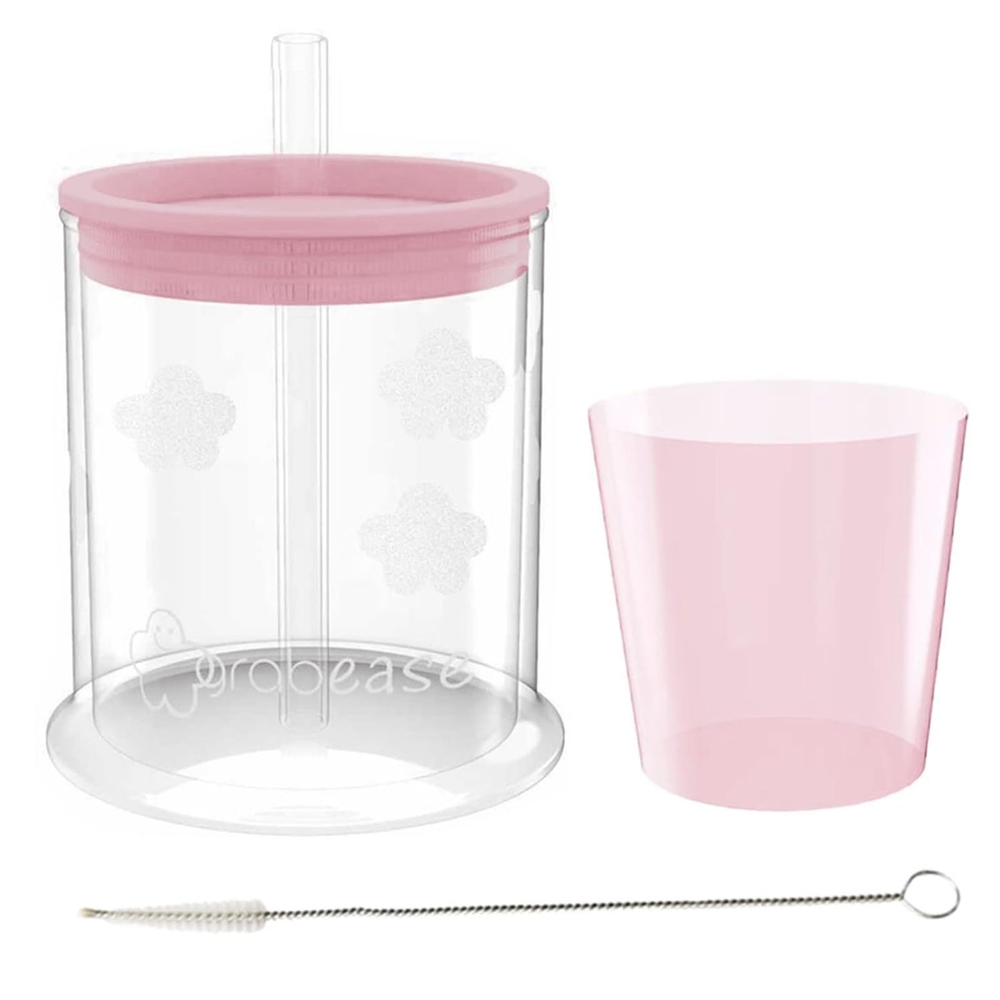 grabease Transition Sippy Cup Set - Sippy Cups for Toddlers - Spill-Proof Straw Tumbler with Cleaning Brush - Phthalate & PVC-Fr