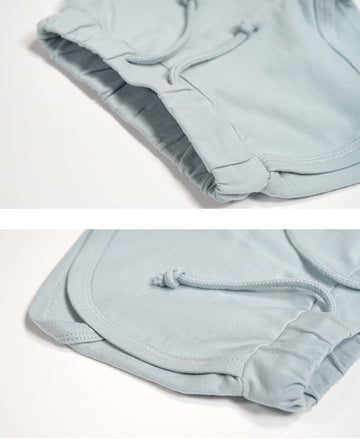 Teach Leanbh Baby Boys Girls 3 Pack Athletic Shorts Cotton Soild Color With Drawstring (6-12 Months, Green/Grey/Navy)