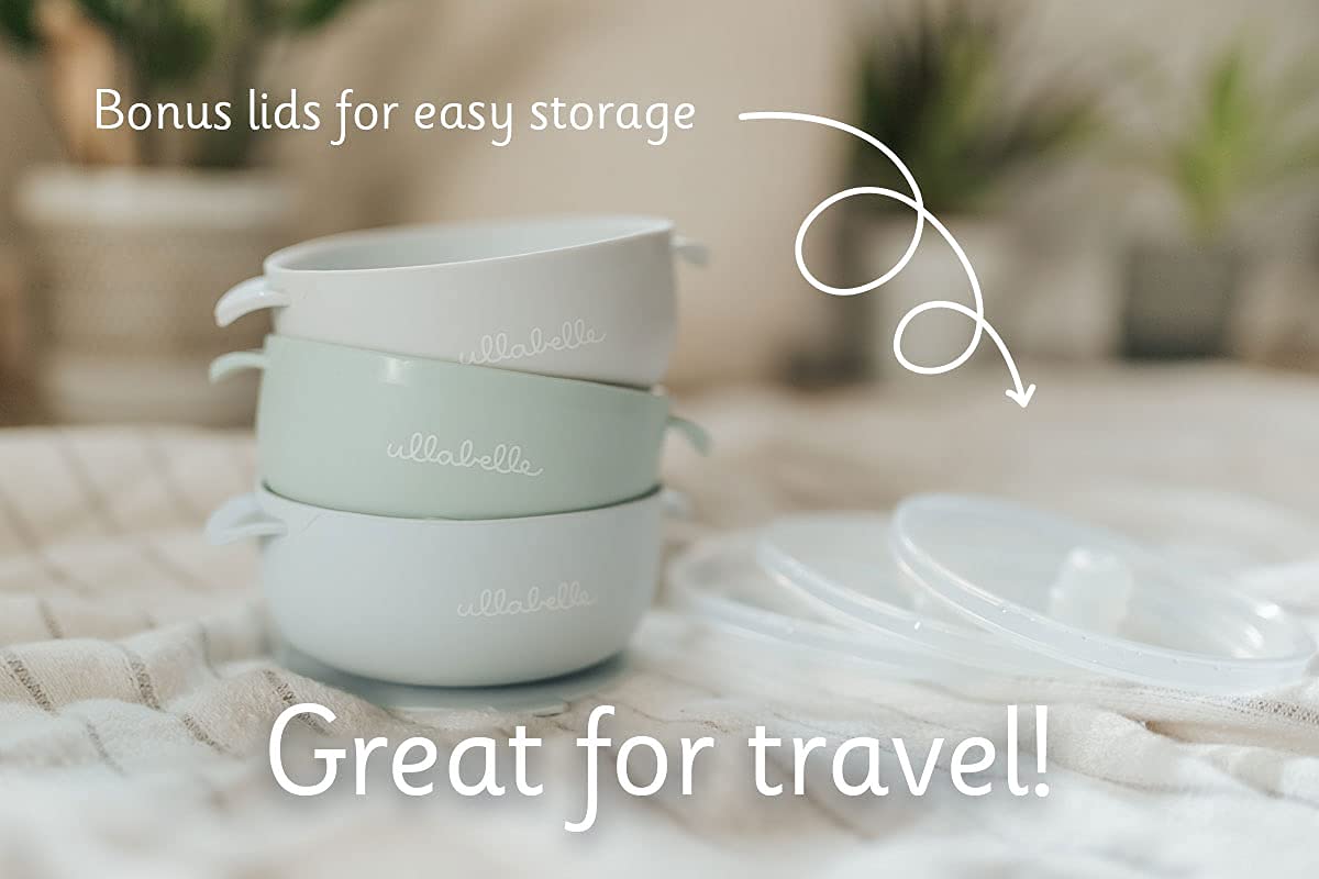 Ullabelle Suction Toddler Plates & Bowls Complete Set W/Spoon- Bpa Free 100% Food Grade Silicone- Microwave & Dishwasher Safe Ba