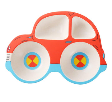 5 Piece Bamboo Dinnerware For Kids, Toddler, Car Plate And Bowl Set, Eco Friendly And Dishwasher Safe, Great Gift For Birthday,